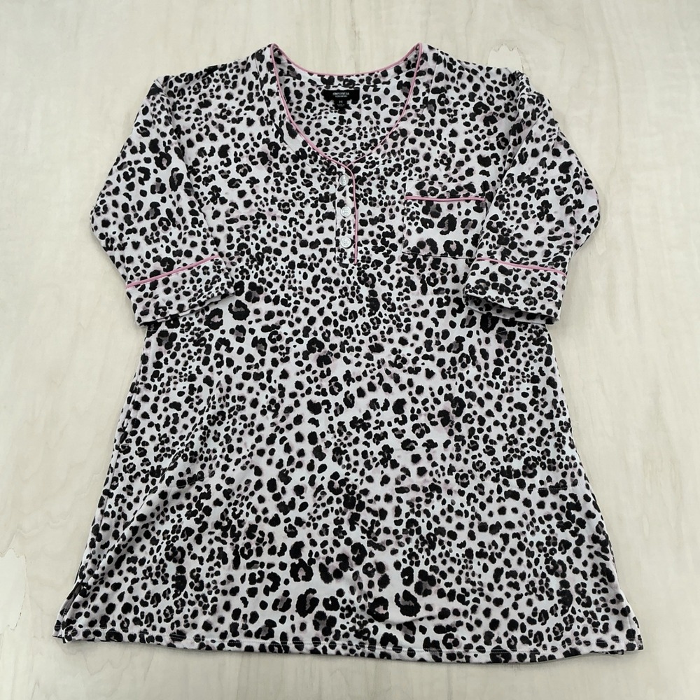 Simply Vera Vera Wang Leopard Print Sleep Shirt Womens Medium Pink Trim Pajamas